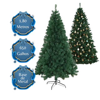 Árvore De Natal Pinheiro Cheia Premium 1,80 Metros com 650 Galhos e Base de Ferro Grande Luxo