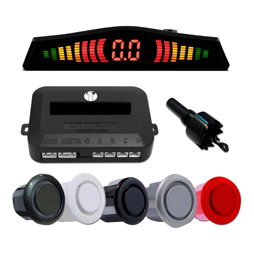 Kit Sensor De Estacionamento Ré 4 Sinal 18mm Sonoro Universal Cor Prata