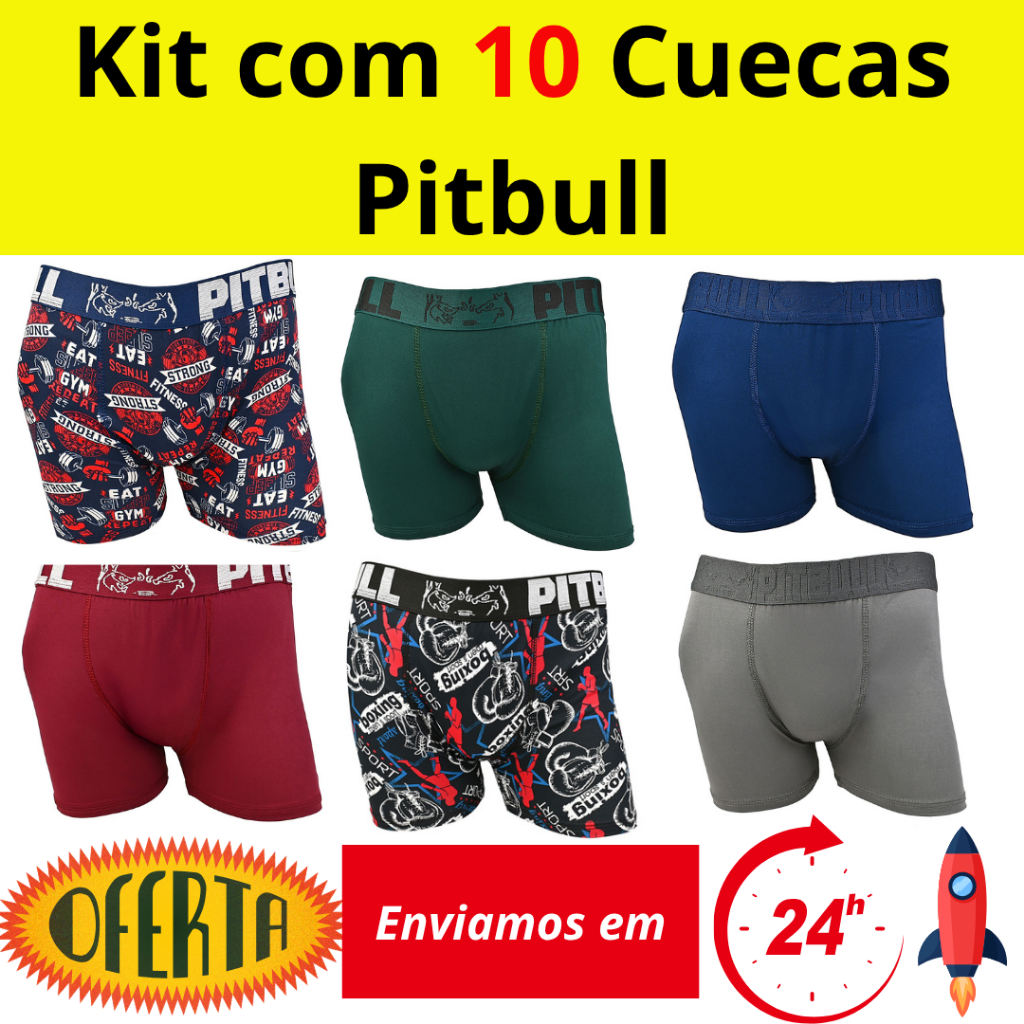 Kit 10 Cuecas Boxer Original PitBull Masculina reforçada elastico ...
