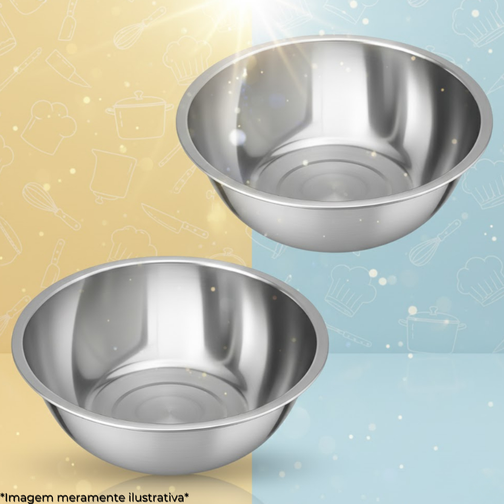 Kit 2 Tigelas de Inox Uny Home 40cm 10L Bowl Grande Redondo 