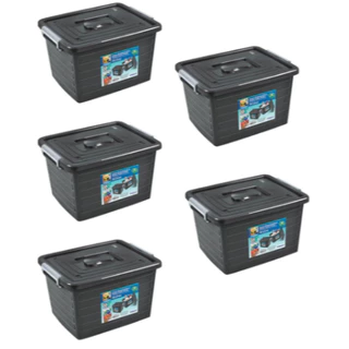 Kit Com 5 Caixas Organizadoras C/ Tampa e Trava 30 Litros Preta - Arqplast - Toy 25864 em Oferta na Shopee