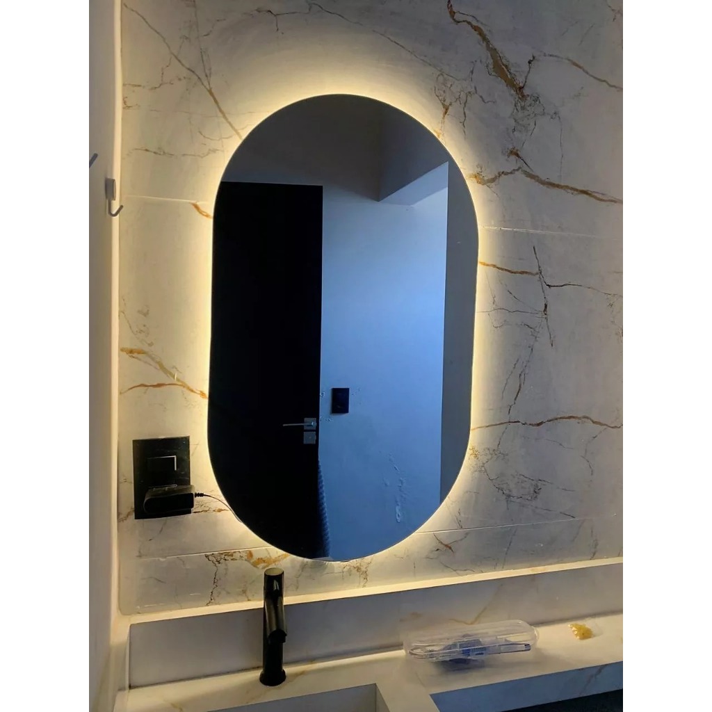 Espelho Oval de Led Sofisticado Lapidado Moderno - Banheiro, Quarto, Sala Maquiagem