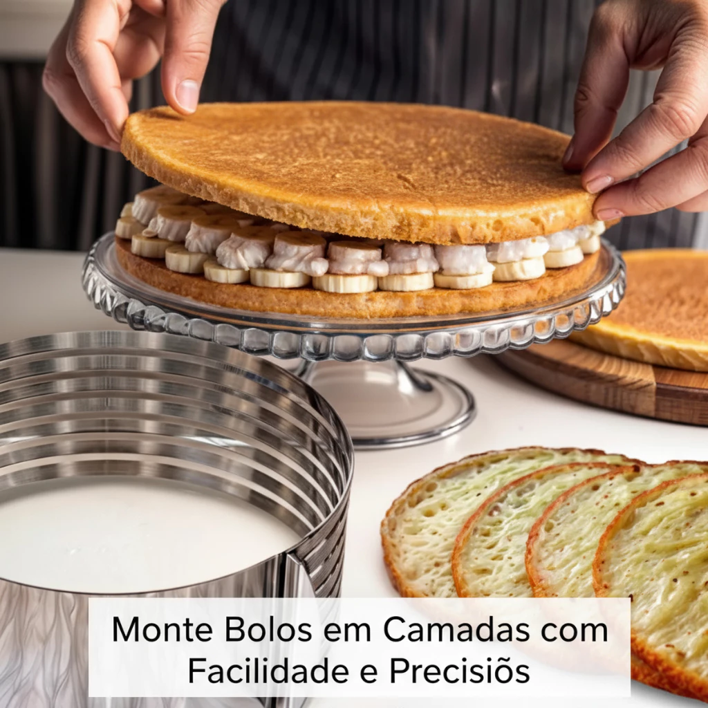 Molde P/ Bolo Ajustável Aço Inox Extensível Fatiador Camadas Prateado 16x20