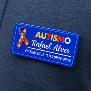 🧩 Broche de Identificação Autismo | POP IMÃ magnetico Personalizado 🧲 com Nome e Contato de Emergência 70x25mm autista