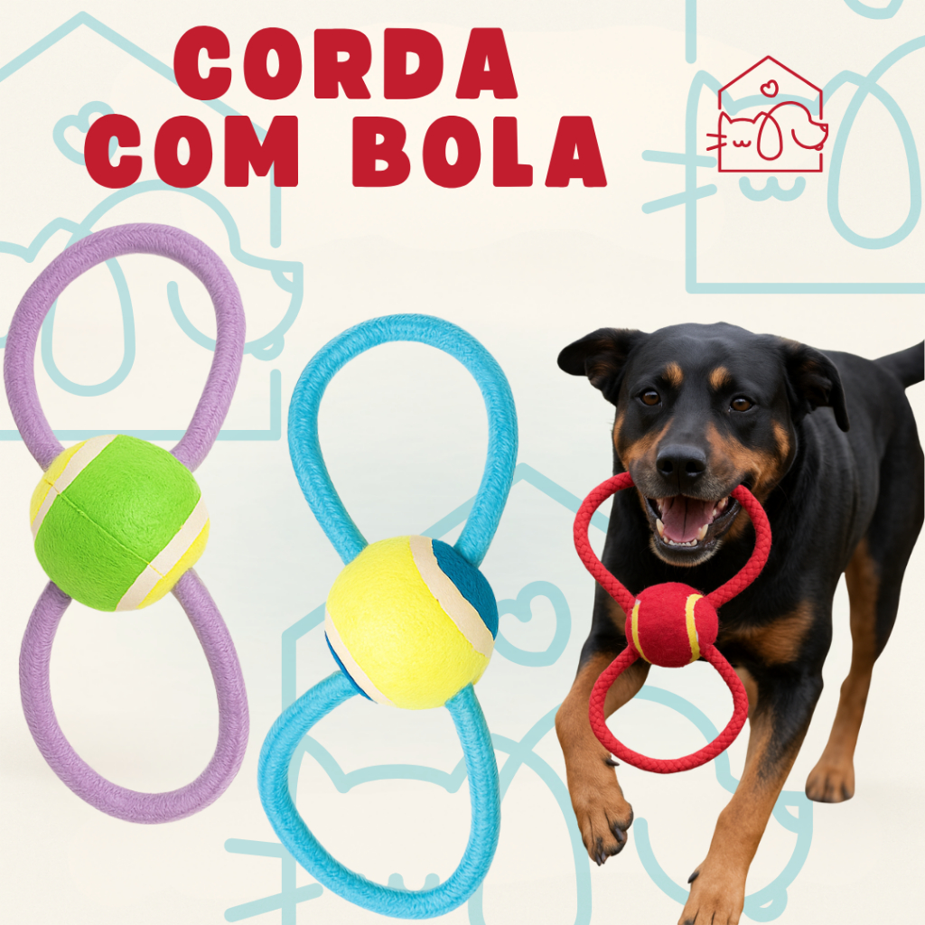 Brinquedo para Cachorro Bola e Corda Resistente 25cm Escolha seu Kit ...