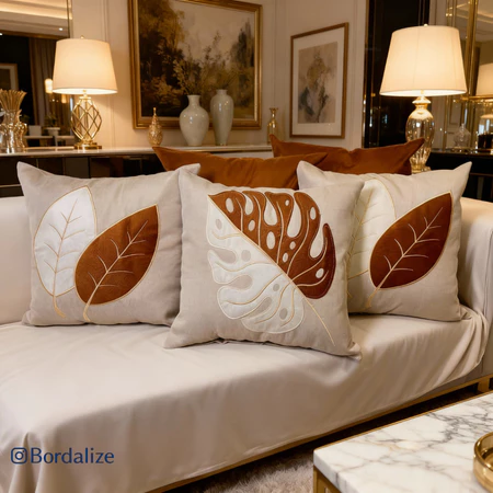 Capa de almofada linho bordada aplicada decorativa em tons pastéis