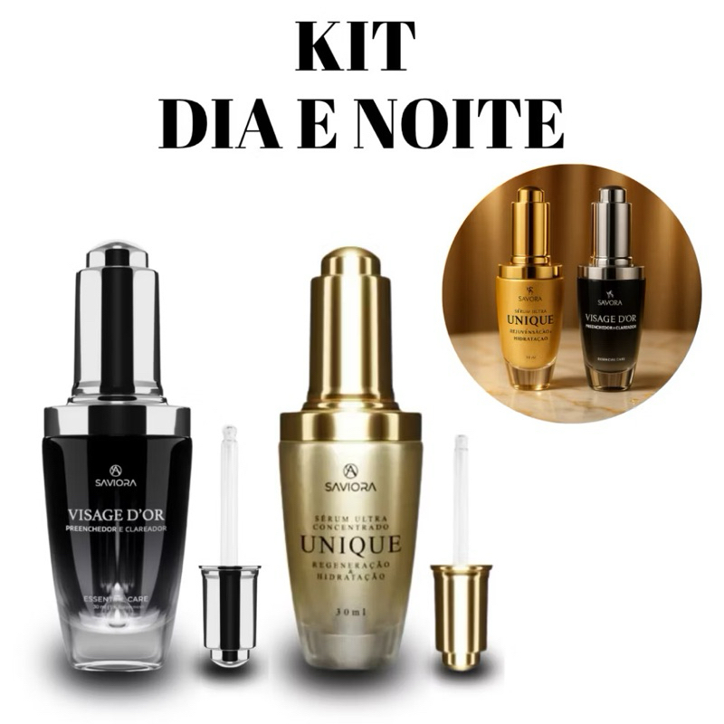 Kit Skin Care Dia e Noite Saviora Visage D'or + Unique Kir Sérum