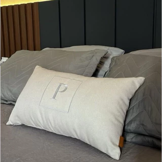 Almofada Com Enchimento Personalizada Bordada Inicial Na Moldura Linho Cama Posta Casa Decoração Ravena Reskalla Home