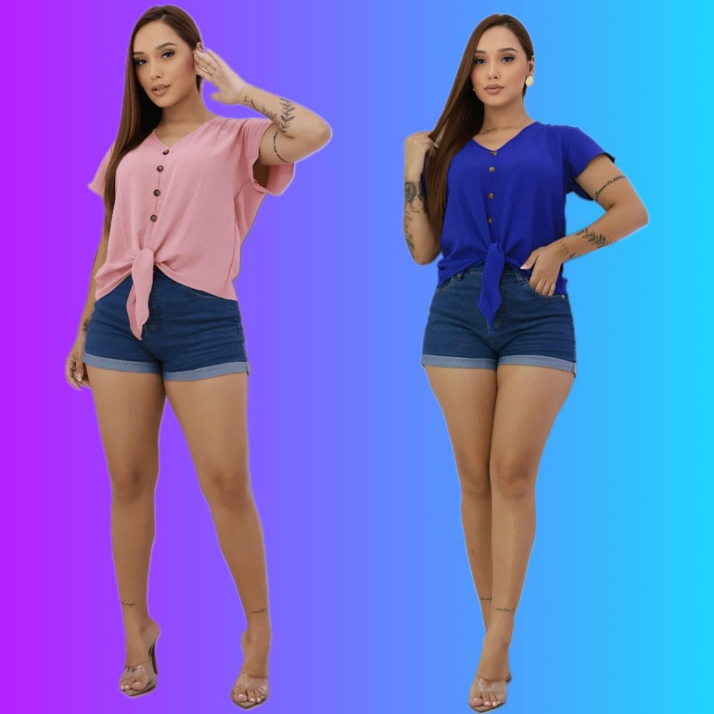 BLUSA FEMININA SOLTINHA DUNA MANGA CURTA COM BOTO S NA FRENTE Shopee 