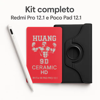Kit Completo Para Redmi Pad Pro 12.1 e Poco Pad 12.1 Polegadas Capa Giratória + Película 9D + Caneta - Proteção Premium