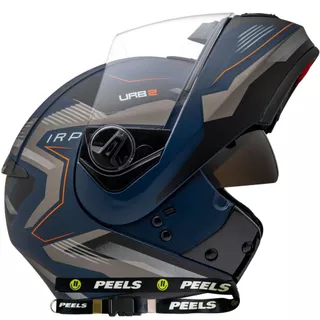 Capacete U-rb2 Peels Skyline Escamoteável Robocop Articulado Azul Fosco Com Grafite Com Oculos Intero Fume