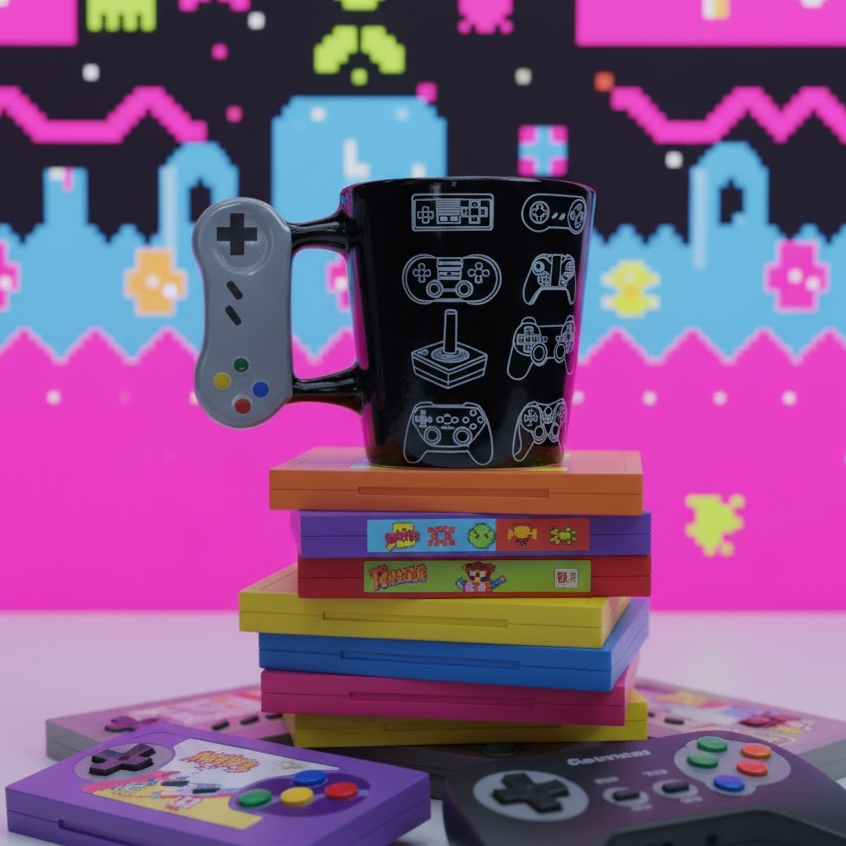 Caneca Gamer Geek Preta Joystick 3D – 8 Controles – Porcelana 350ml — imagem 2
