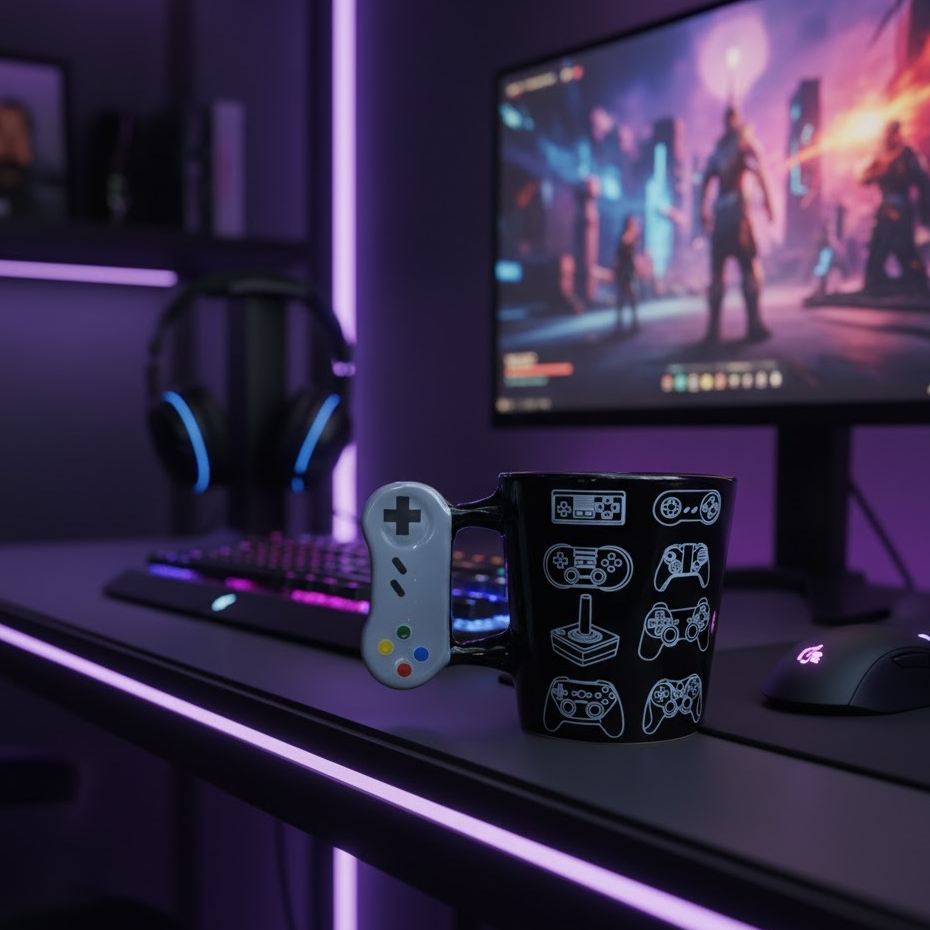 Caneca Gamer Geek Preta Joystick 3D – 8 Controles – Porcelana 350ml — imagem 5