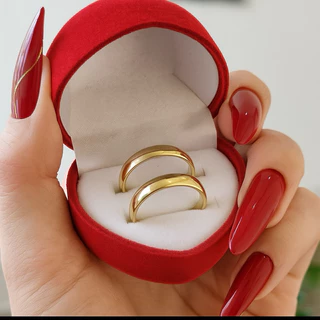 Aliança de Casamento Ouro 24k Tradicional 3mm Banho De 10 Milésimos Noivado Original + Solitário de Brinde e Caixinha