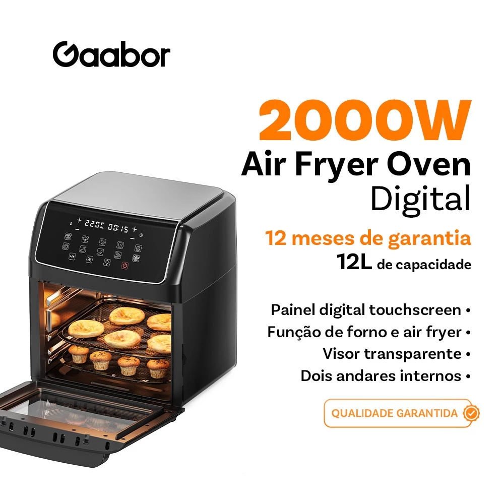 Gaabor Fritadeira Sem Oleo 220V Digital 1.2L Grande Capacidade Para Familia Preta AF120T01