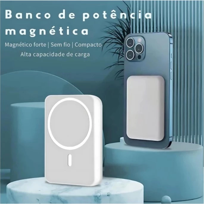 Carregador Portátil Indução para iPhone/Android Magsafe Sem fio Bateria Carga 5000mAH/10000mah