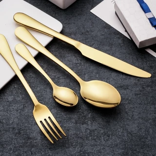 24 peças Conjunto de talheres de aço inoxidável Conjunto de talheres de luxo da série Gilt