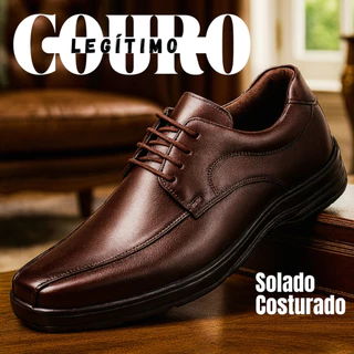 SAPATO SOCIAL MASCULINO EM COURO LEGITIMO CONFORT DE AMARRAR