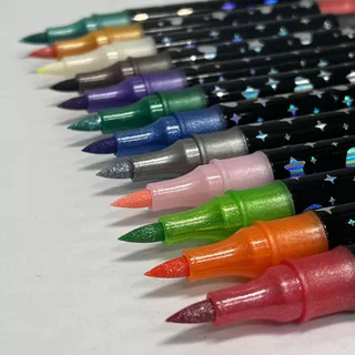 Caneta Marcadora Glitter Metalizada Ponta Dupla Conjunto De Canetinhas Colorir Bobby Goods em Oferta na Shopee