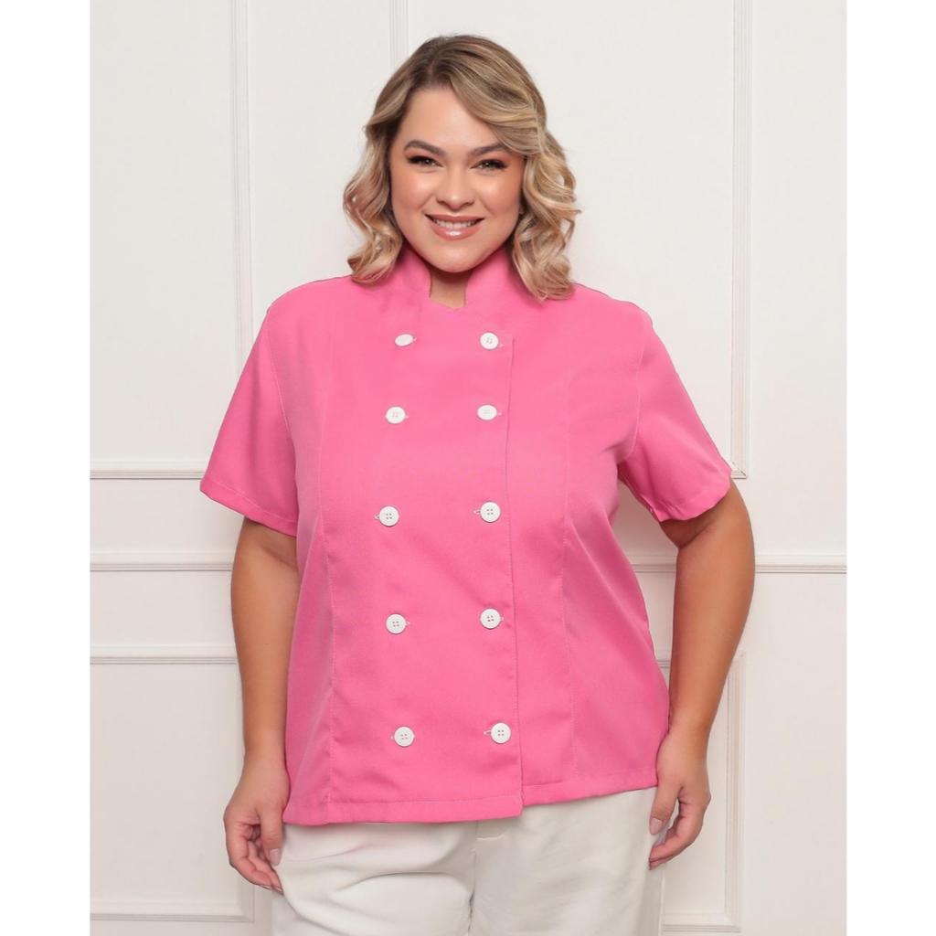 Dolma Chef Feminina Plus Size Teodora Pink Gardenia Jalecos