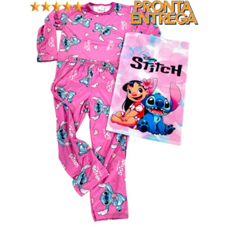 Pijama infantil STITCH ROSA manga Longa Personagem em Malha em Oferta na Shopee