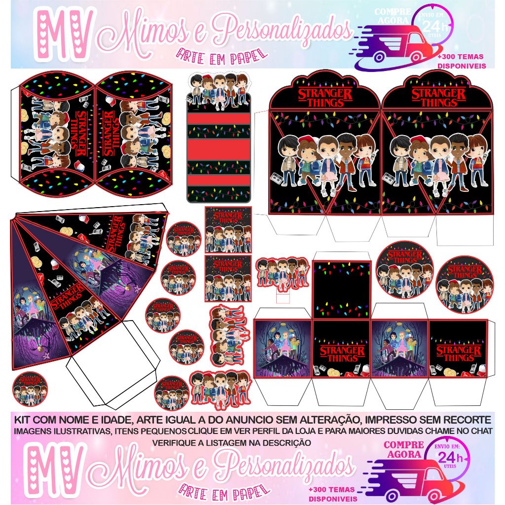 180 ITENS COM NOME E IDADE KIT LEMBRANCINHAS STRANGER THINGS - ENVIO ...
