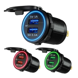 Tomada Veicular Duplo USB Carregador Rapido com Tampa para Carro Moto e Caminhão 2.1A 5V