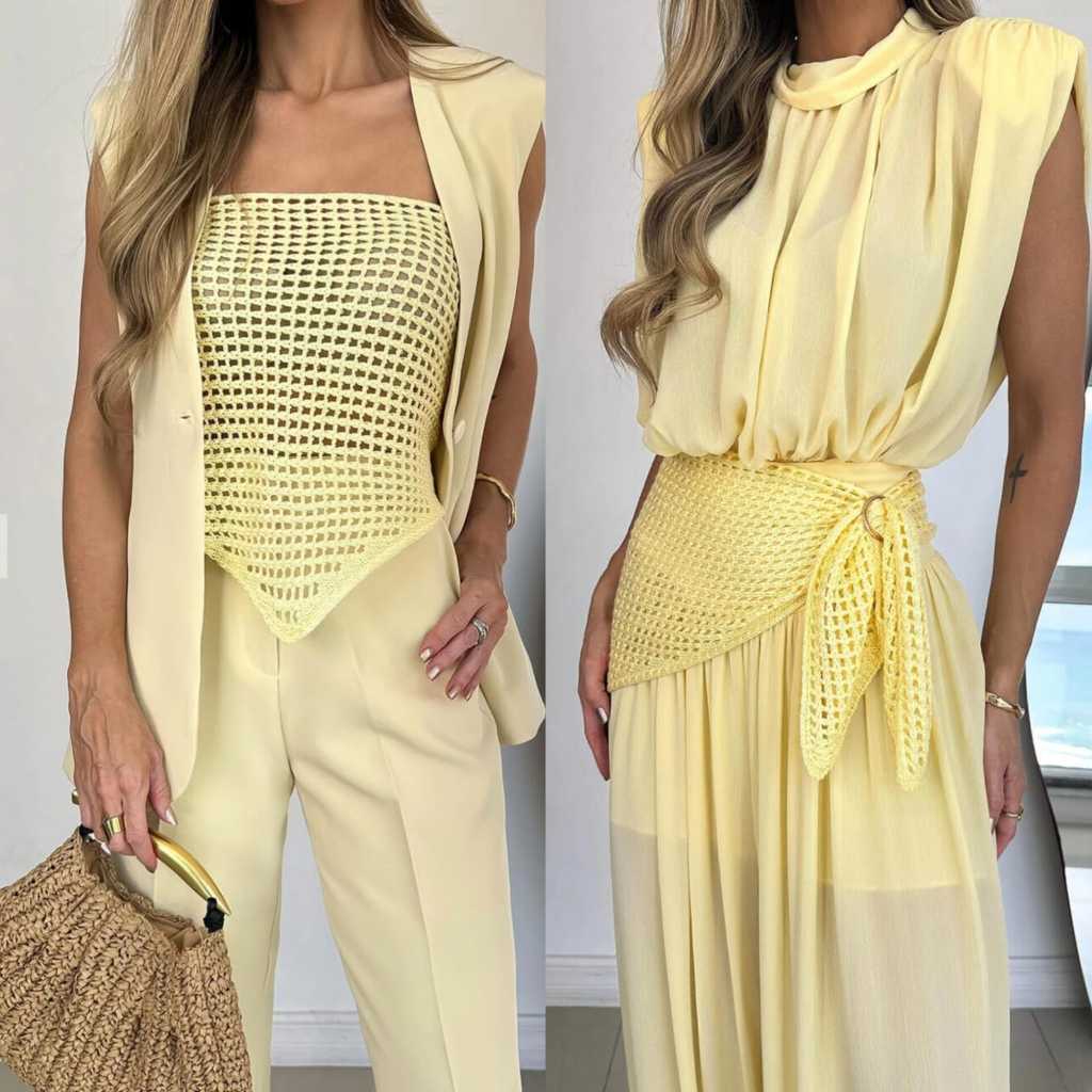 Lenço Bandana Tricot Ponto Croche Tendência Verão