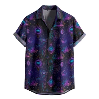 Camisa De Botão Mandala Psicodélica Noturna Tribal Étnica Rave Festival