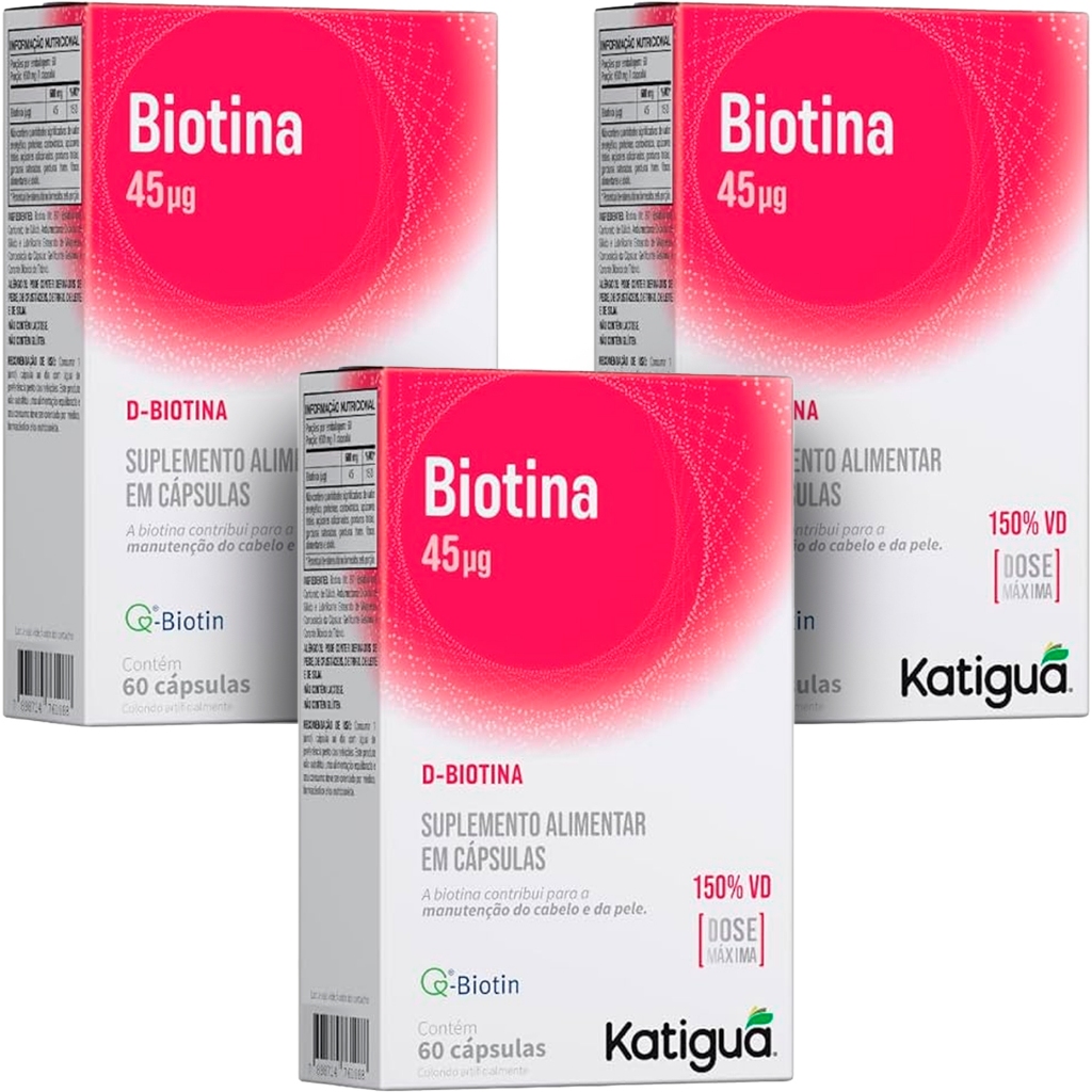 Biotina Dose Maxima 600mg Katigua 60 Capsulas Cabelo Pele E Unhas ...