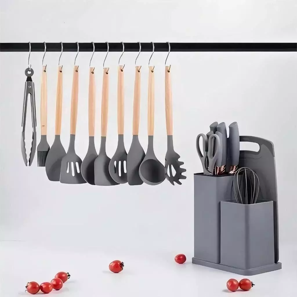 Kit Conjunto 19 Pçs De Utensílios Facas Silicone Cozinha