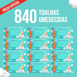 1680 Toalhas Umedecidas Sem Álcool /12 Pacotes - Upa Bebê Neném Menina Menino