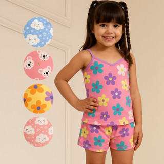 Pijama Infantil Menina de Alcinha Estampado Baby Doll de Suede em Oferta na Shopee