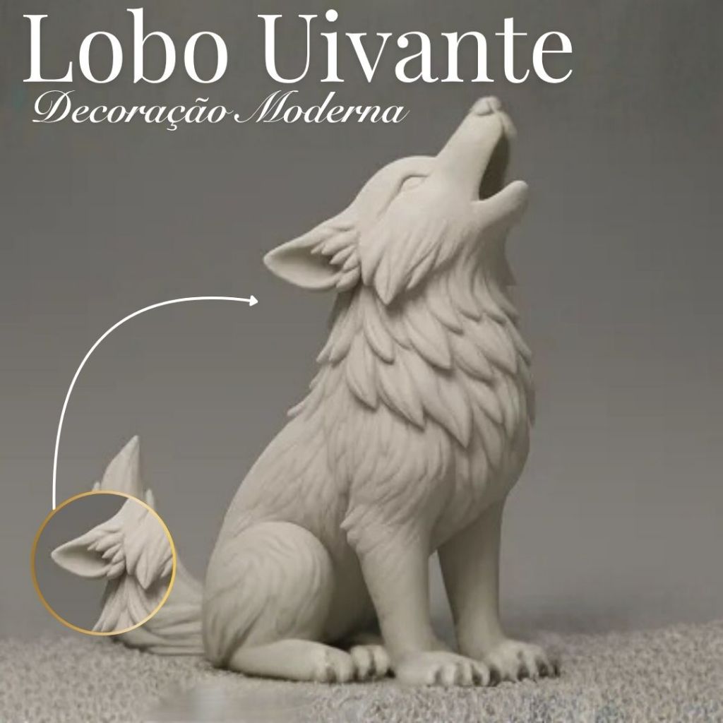 🐺🌕 Escultura Lobo Uivante – Decoração – Estátua Selvagem, Imponente e Misteriosa