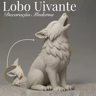 🐺🌕 Escultura Lobo Uivante – Decoração – Estátua Selvagem, Imponente e Misteriosa