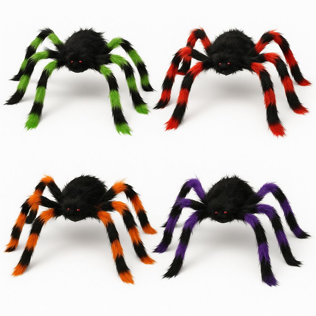 Decoração Aranha Peluda Gigante Colorida 75cm Enfeite Assustador Festa Halloween