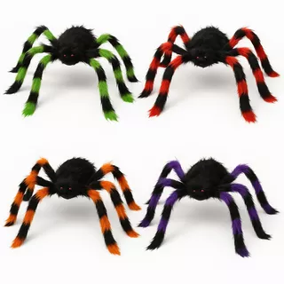 Decoração Aranha Peluda Gigante Colorida 75cm Enfeite Assustador Festa Halloween