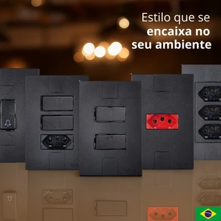 Monte seu Kit Tomada Interruptor Preto Fosco 10A 20A Monobloco Tecla Paralelo Tree Whay 110V 220V