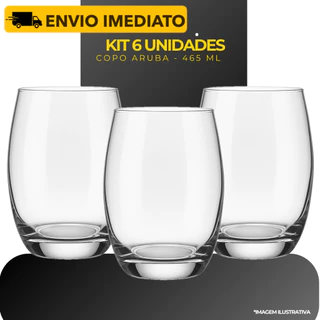 Jogo de 6 Copos Aruba 465ml Vidro Resistente Premium para Água, Suco e Drinks - Nadir Figueiredo