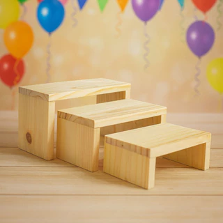 Trio Escada Bandeja de Madeira Pinus para Decoração e Mesa Posta Doces Expositor