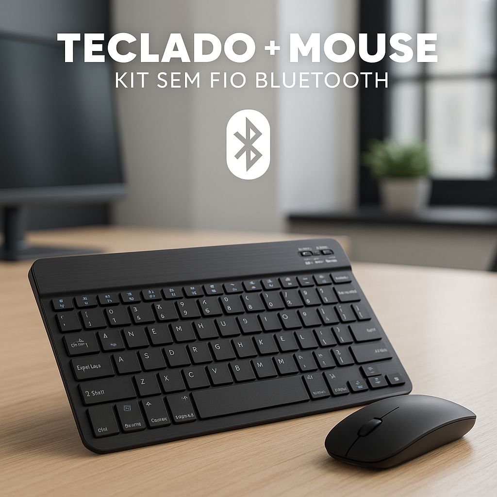 Conjunto de Teclado + Mouse Kit Sem Fio Bluetooth Para Notebook e ...