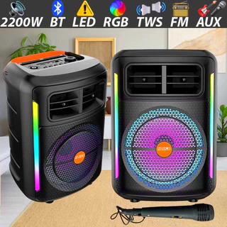 Caixa de Som Bluetooth Portátil c/Microfone Potente 2200w LED RGB IPX6 USB TWS FM para Festa em Oferta na Shopee