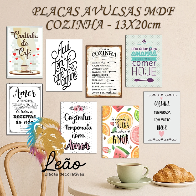 Placas Decorativa MDF - Quadros copa Cozinha Temperada com amor