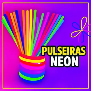 Kit 100 Pulseiras Neon Alto Brilho Fluorescente Coloridas Brilha no Escuro Festa Balada
