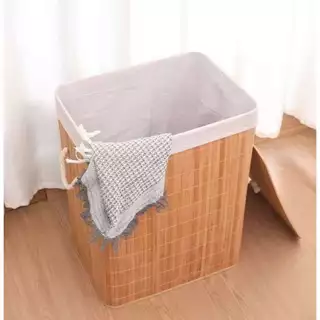 Cesto Organizador de Roupa Suja em Bambu com Tampa e Alças Lavanderia e Banheiro Quarto