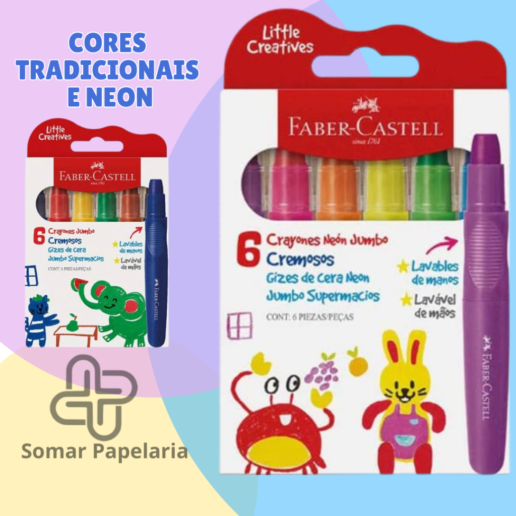 Giz de Cera Supermacio Jumbo Neon, Little Creatives, 6 Cores
