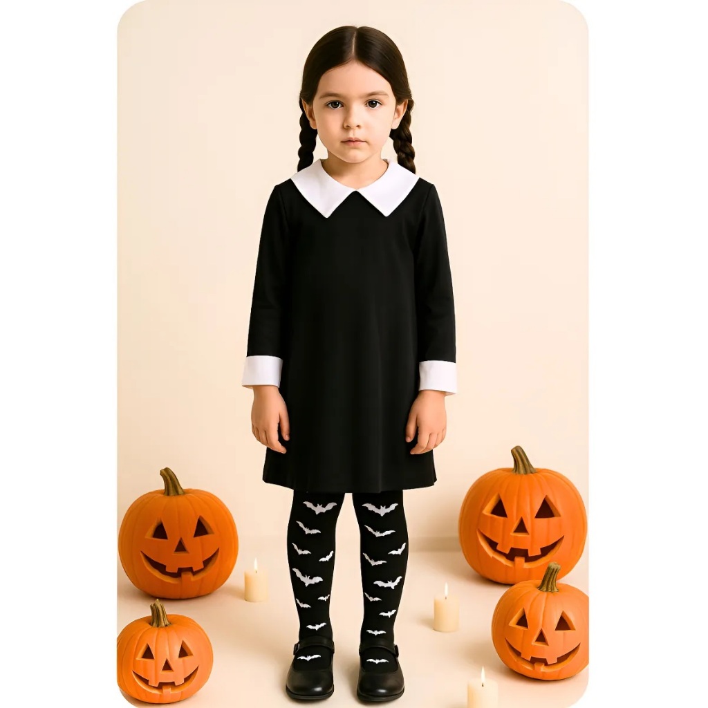 Vestido Fantasia Wandinha Addams Infantil Halloween Cosplay3-8 anos ...