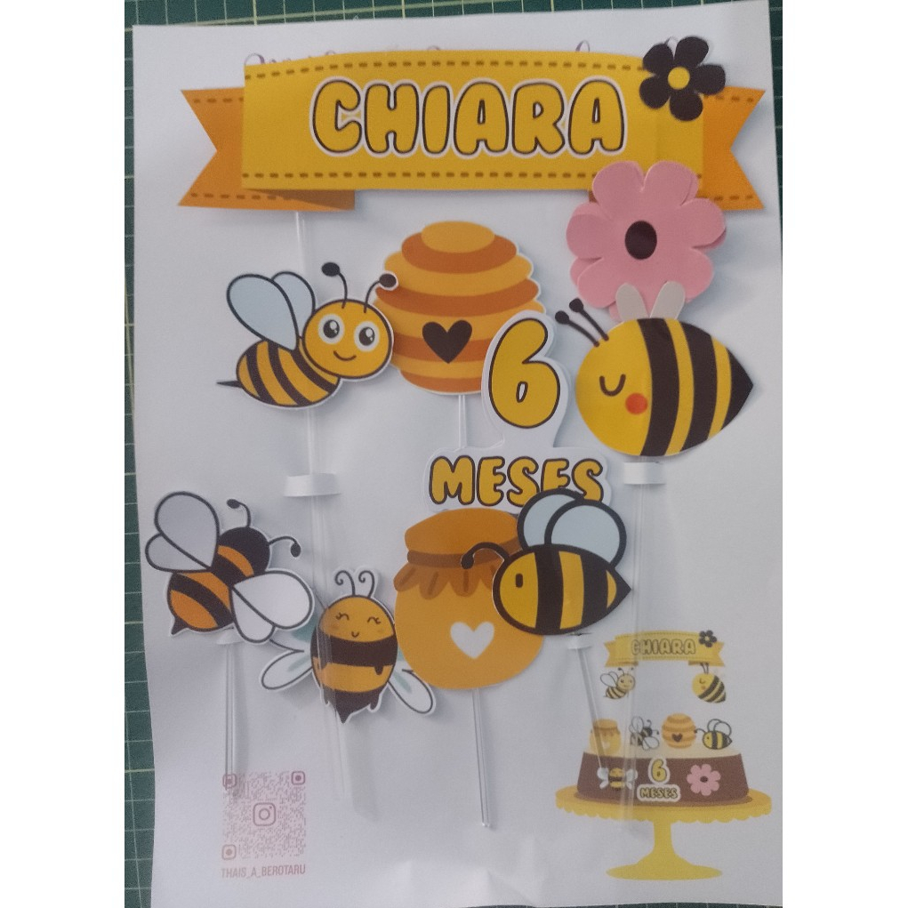 Topo de Bolo Abelhinha Personalizado – 6 Meses / Mesversário / Infantil ...