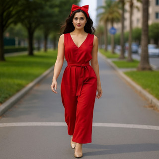 Macacão Feminino Alfaiataria Elegante Pantalona Longa Com Cinto Social — foto 4 — Achou Levou Brasil