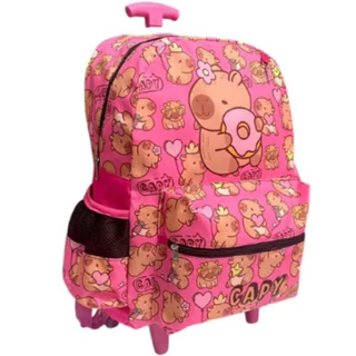 Mochila Capivara Rosa Rodinha Escolar Juvenil Envio Hoje